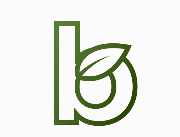 葉を持つ小さな線状の文字B エコアルファベットのロゴ 環境に優しい生態系と環境のシンボルです 孤立したベクトル画像 — ストックベクタ