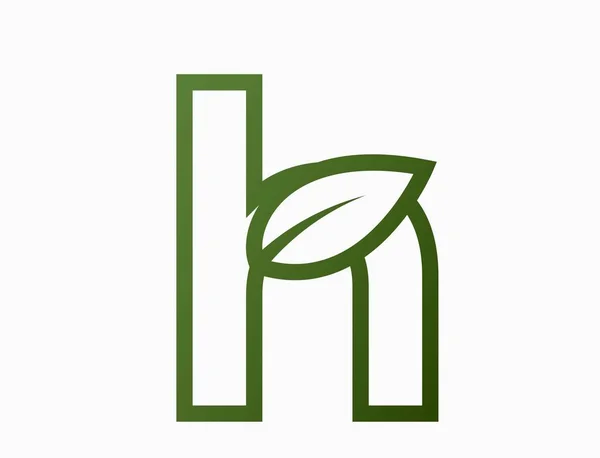 葉付きの小さな線状の手紙H 創造的なエコロゴ 環境に優しい生態系と環境のシンボルです 孤立したベクトル画像 — ストックベクタ