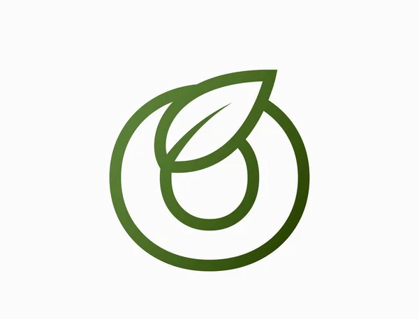 葉が付いている小さな線状の手紙O エコアルファベットのロゴ 環境に配慮したシンボルです 単純な形で分離されたベクトル画像 — ストックベクタ