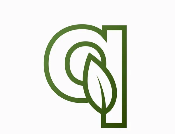 葉のついた小さな線の文字Q エコロゴマーク 環境に配慮したシンボルです 単純な形で分離されたベクトル画像 — ストックベクタ
