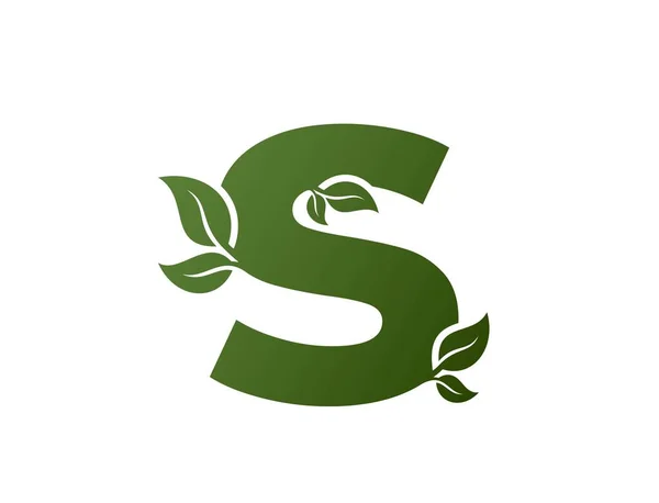Yaprak Ikonlu Yeşil Küçük Harfler Alfabe Eko Logoti Doğa Çevre — Stok Vektör