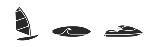 Літній Водний Пляж Спортивні Ікони Віндсерфінг Серфінг Реактивні Лижі Символи — стоковий вектор