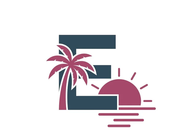 Letra Com Palmeira Pôr Sol Símbolo Logotipo Alfabeto Férias Verão —  Vetores de Stock
