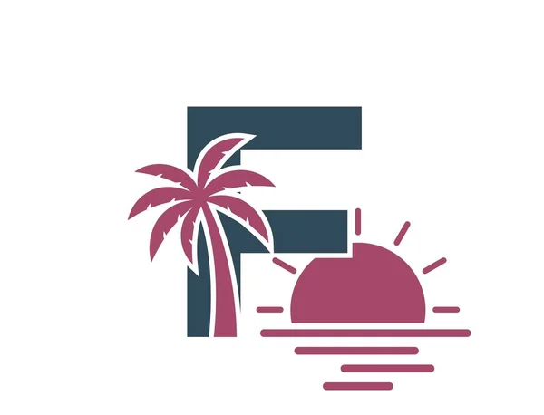 Lettre Avec Palmier Coucher Soleil Logo Alphabet Vacances Villégiature Été — Image vectorielle