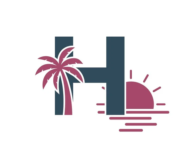 Letter Palm Tree Sunset Vacation Resort Alphabet Logo Symbol Summer — Stock Vector