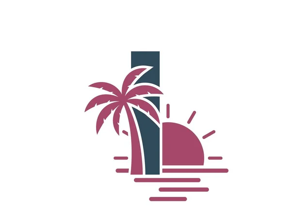 Letra Con Palmera Puesta Sol Vacaciones Resort Alfabeto Logotipo Verano — Archivo Imágenes Vectoriales