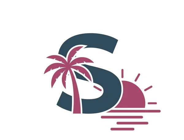 Letra Com Palmeira Mar Sol Férias Logotipo Alfabeto Resort Verão —  Vetores de Stock