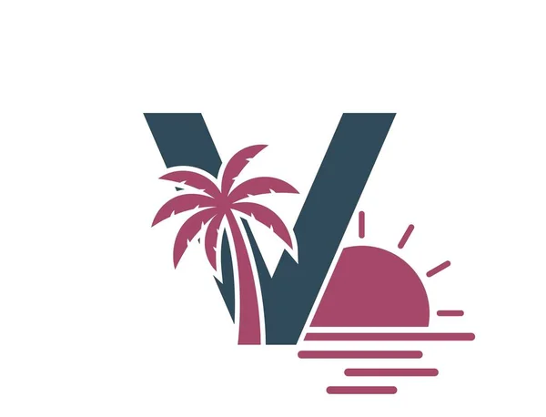 Letter Palm Tree Sea Sun Vacation Resort Alphabet Logotype Summer — Stock Vector