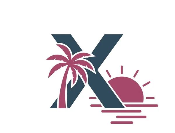 Bokstaven Med Palm Hav Och Sol Kreativ Semester Alfabet Logotyp — Stock vektor
