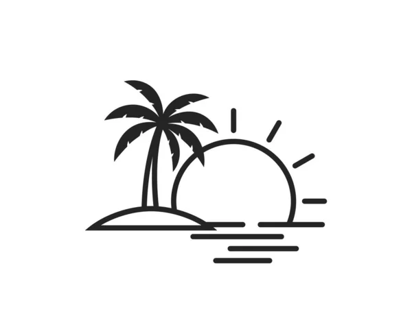 Palmeira Mar Sol Verão Praia Ícone Linha Férias Exóticas Imagem —  Vetores de Stock