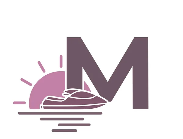 Carta Com Mar Sol Jet Ski Logotipo Texto Férias Resort —  Vetores de Stock