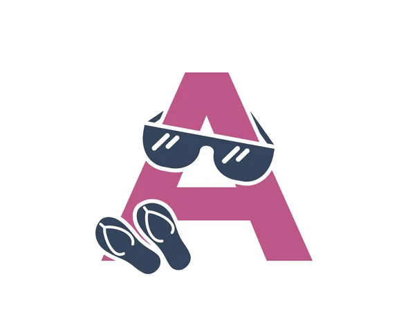 Letter Sunglasses Flip Flops Vacation Alphabet Logo Summer Tourism Design — Stock Vector