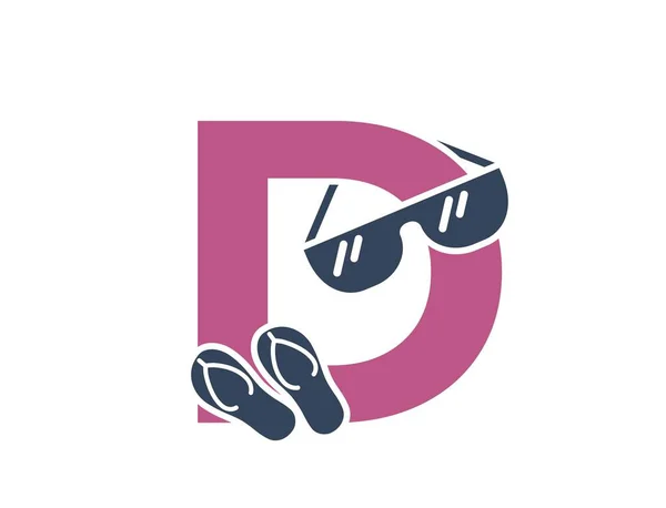 Letra Com Óculos Sol Chinelos Logotipo Alfabeto Férias Design Turismo — Vetor de Stock