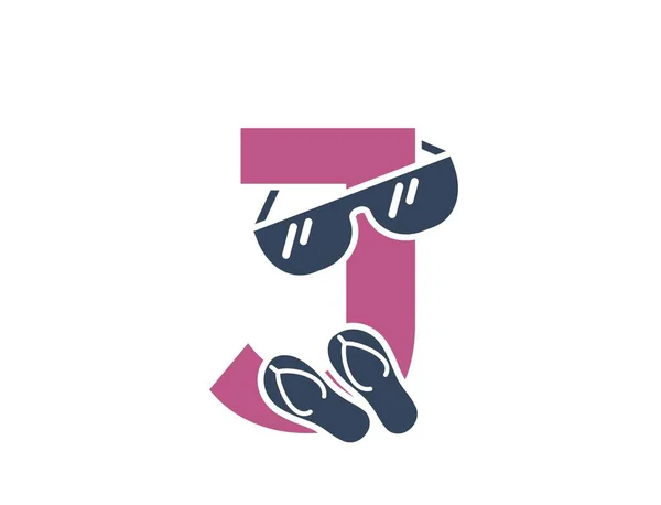 Letter Sunglasses Flip Flops Vacation Resort Alphabet Logotype Symbol Summer — Stock Vector