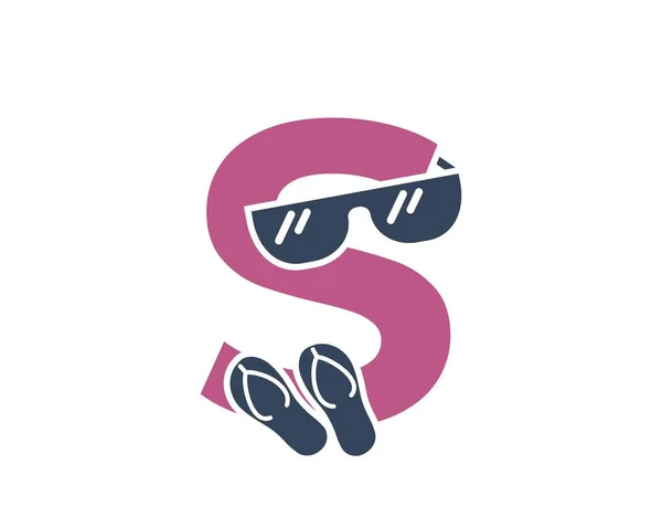Letter Sunglasses Flip Flops Vacation Resort Alphabet Logo Summer Tourism — Stock Vector