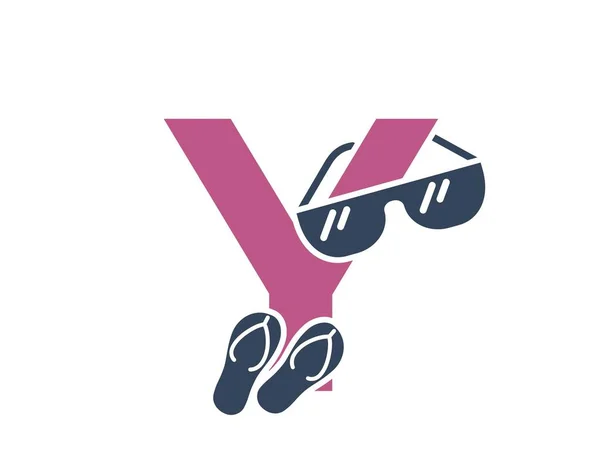 Letter Sunglasses Flip Flops Creative Vacation Resort Alphabet Logotype Summer — Stock Vector