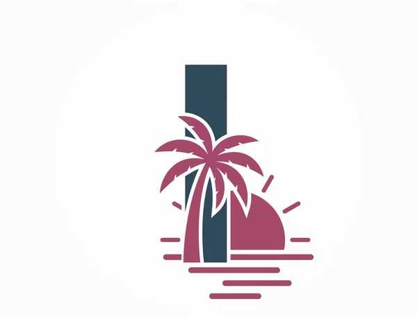 Letra Minúscula Con Sol Mar Palmera Vacaciones Creativas Logotipo Del — Archivo Imágenes Vectoriales
