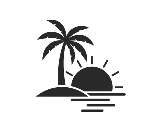 Icône Exotique Vacances Plage Palmier Mer Soleil Symbole Tropique Touristique — Image vectorielle