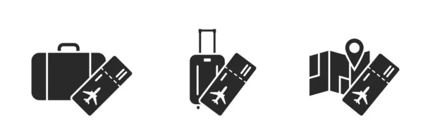 Εικονίδια Αεροπορικών Ταξιδιών Αεροπορικό Εισιτήριο Αποσκευές Και Σύμβολο Διακοπών Απομονωμένες — Διανυσματικό Αρχείο