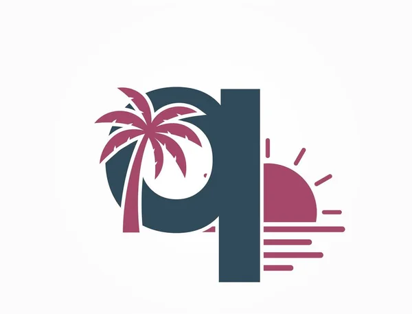 Letra Minúscula Com Sol Mar Palmeira Logotipo Alfabeto Férias Verão —  Vetores de Stock