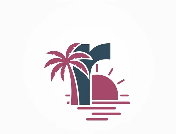 Gemener Bokstav Med Sol Hav Och Palm Semester Alfabet Logotyp — Stock vektor