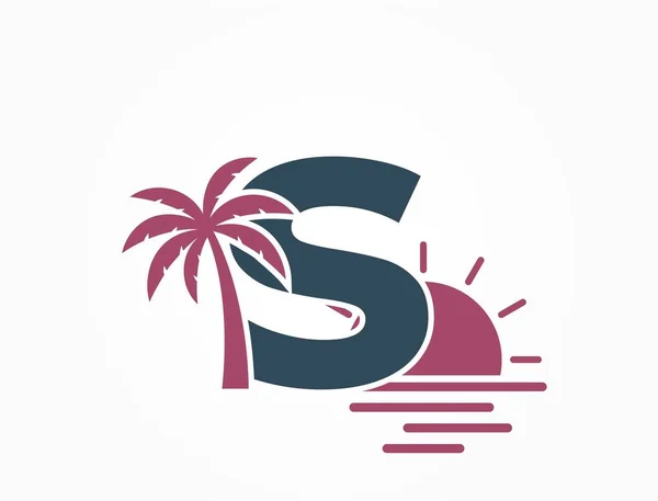 Små Bokstäver Med Sol Hav Och Palm Semester Och Resort — Stock vektor
