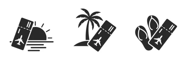Ikonen Der Luftfahrt Flugticket Und Symbole Für Den Strandurlaub Isolierte — Stockvektor