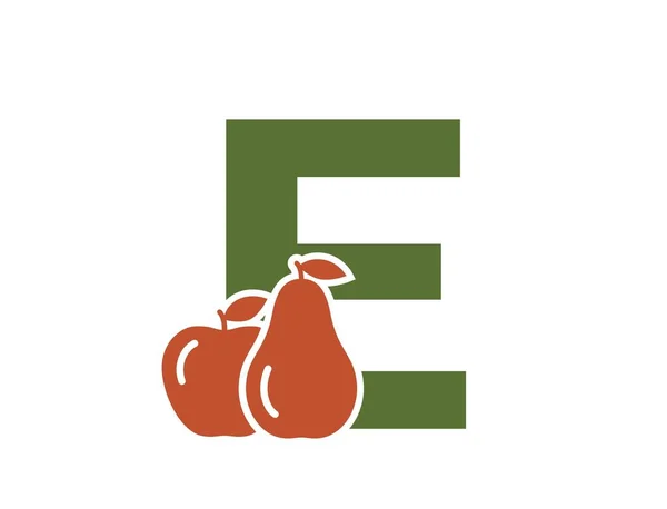 Betű Körtével Almával Gyümölcs Ábécé Logotípus Szimbólum Kertészeti Betakarítási Tervezés — Stock Vector