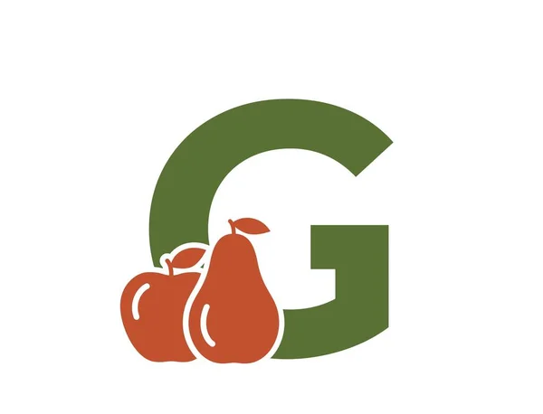 Lettre Avec Poire Pomme Logo Alphabet Fruits Aliments Biologiques Créatifs — Image vectorielle