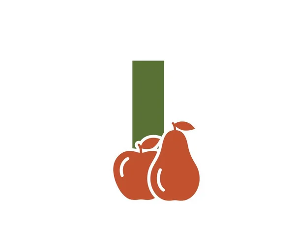 Armut Elmalı Harfi Meyve Organik Gıda Logosu Bahçıvanlık Hasat Tasarımı — Stok Vektör