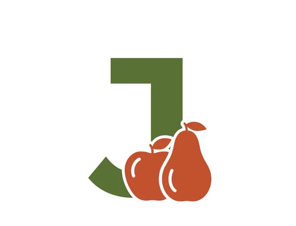 Harfi Armut Elmayla Meyve Organik Gıda Logosu Sembolü Bahçıvanlık Hasat — Stok Vektör