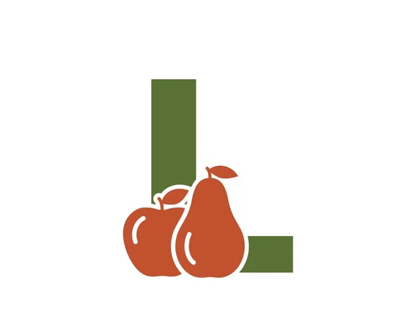 Harfi Armut Elmayla Yaratıcı Meyve Organik Gıda Logosu Bahçıvanlık Hasat — Stok Vektör