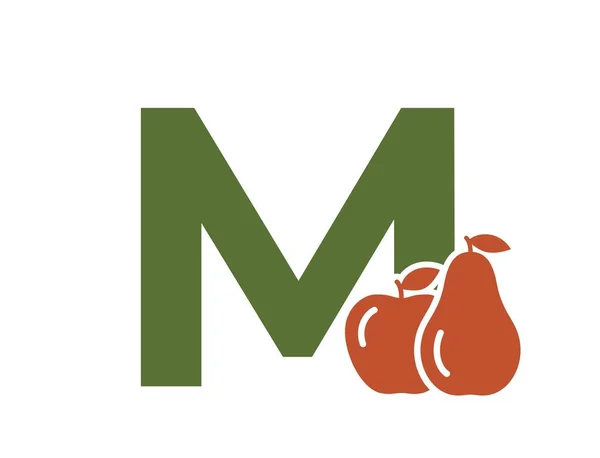 Letra Com Pêra Maçã Logotipo Texto Frutas Alimentos Orgânicos Jardinagem —  Vetores de Stock