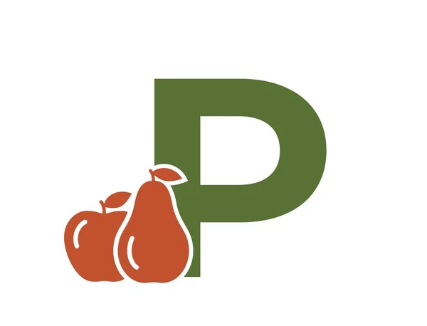 Letra Con Manzana Pera Símbolo Del Logotipo Del Alfabeto Fruta — Vector de stock