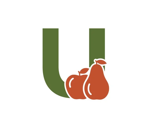 Elma Armutla Birlikte Sana Mektup Meyve Organik Gıda Logosu Sembolü — Stok Vektör