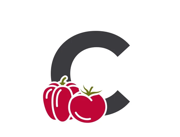 Buchstabe Mit Tomate Und Paprika Logo Des Pflanzlichen Alphabets Ernte — Stockvektor