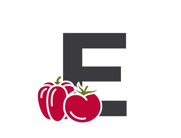 Betű Paradicsommal Paprikával Növényi Ábécé Logotípus Szimbólum Betakarítás Mezőgazdasági Tervezés — Stock Vector