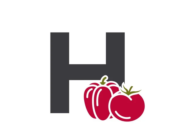 Letter Tomato Bell Pepper Vegetable Organic Food Alphabet Logo Symbol — Stock Vector