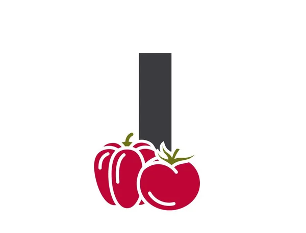 Buchstabe Mit Tomate Und Paprika Schriftzug Für Pflanzliche Und Biologische — Stockvektor