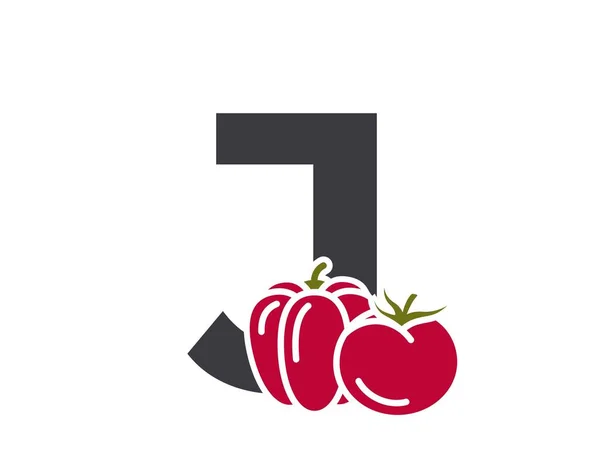Buchstabe Mit Tomate Und Paprika Schriftzeichen Für Pflanzliche Und Biologische — Stockvektor