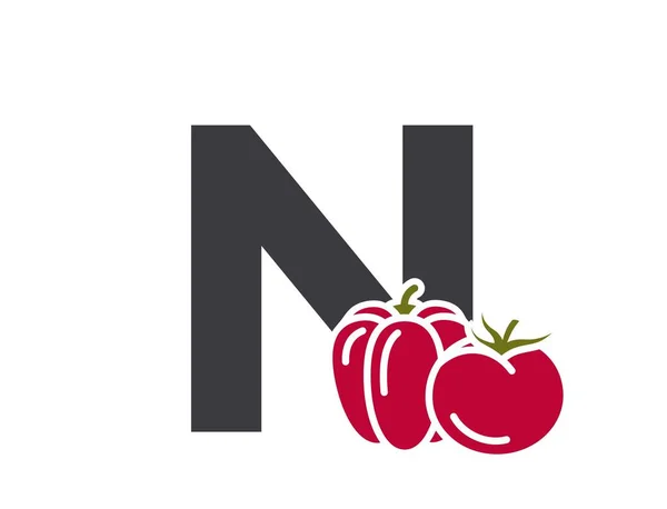 Buchstabe Mit Tomate Und Paprika Logo Des Pflanzlichen Alphabets Ernte — Stockvektor