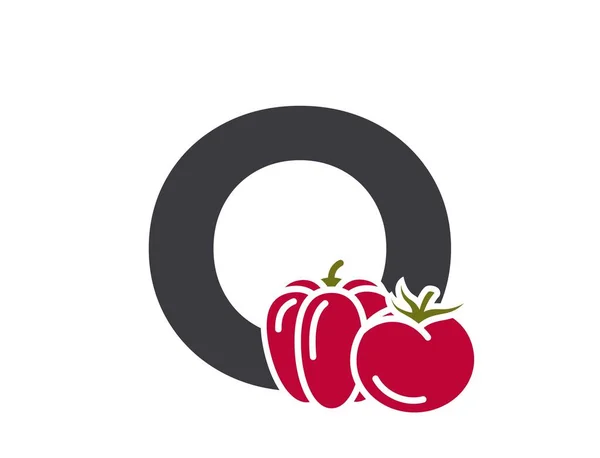 Buchstabe Mit Tomate Und Paprika Kreatives Pflanzliches Alphabet Logo Ernte — Stockvektor