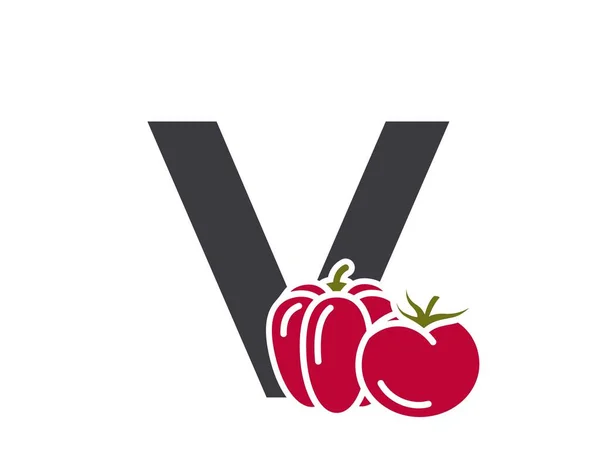 Letter Tomato Bell Pepper Vegetable Organic Food Alphabet Logotype Harvest — Stock Vector
