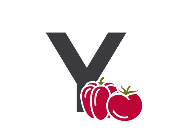 Letter Tomato Bell Pepper Vegetable Organic Food Text Logo Harvest — Stock Vector
