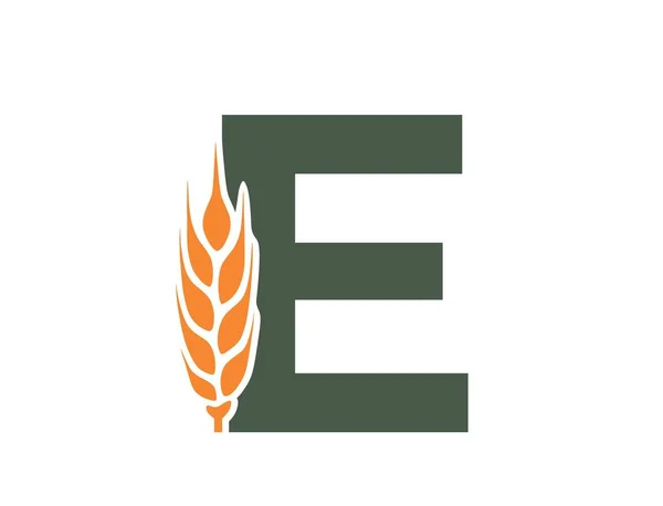 Letter Met Tarweoor Het Logo Van Het Oogstalfabet Landbouw Graangewassen — Stockvector