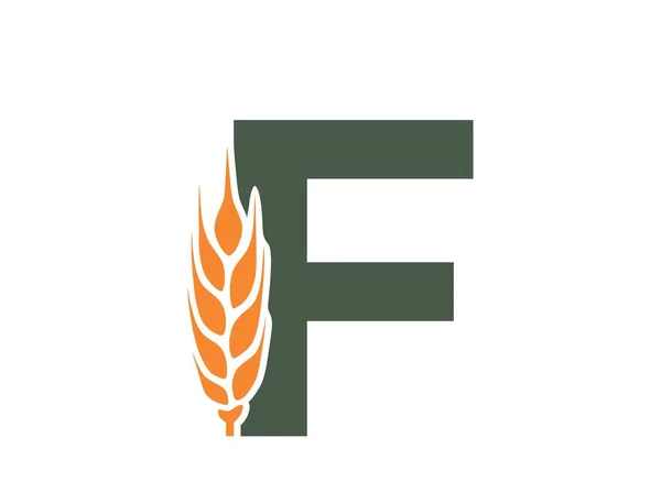 Písmeno Pšeničným Uchem Logo Sklizně Ekologických Potravin Zemědělství Obiloviny Design — Stockový vektor