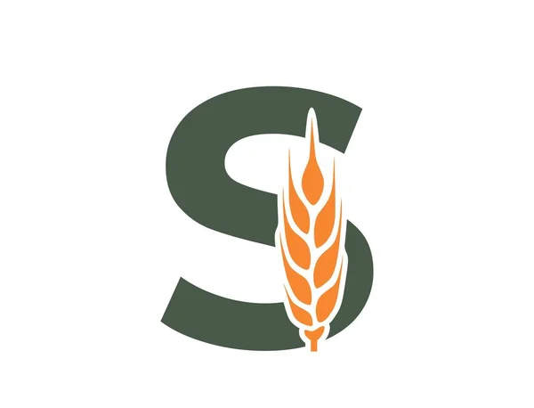 Litera Uchem Pszenicy Zbiory Logo Alfabetu Żywności Ekologicznej Uprawa Zbóż — Wektor stockowy