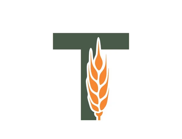 Letter Met Tarweoor Creatieve Oogst Biologische Voeding Alfabet Logo Graan — Stockvector
