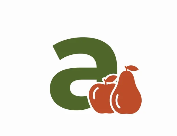 Harfi Armut Elmalı Meyve Alfabesi Logosu Hasat Bahçe Tasarımı Izole — Stok Vektör
