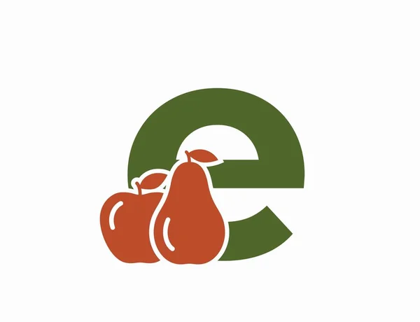 Betű Körtével Almával Gyümölcs Ábécé Logotípus Szimbólum Betakarítási Kertészeti Tervezés — Stock Vector
